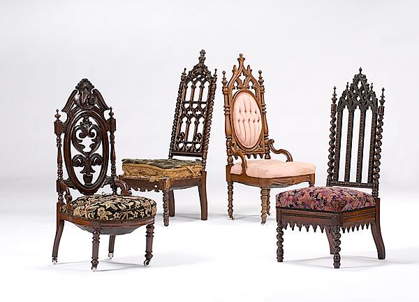 Appraisal: GOTHIC REVIVAL SIDE CHAIRS American ca - an assembled group