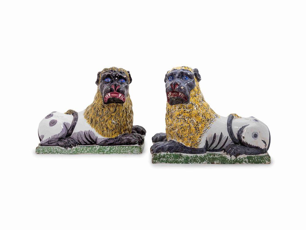 Appraisal: An Associated Pair of Luneville Faience Lions An Associated Pair