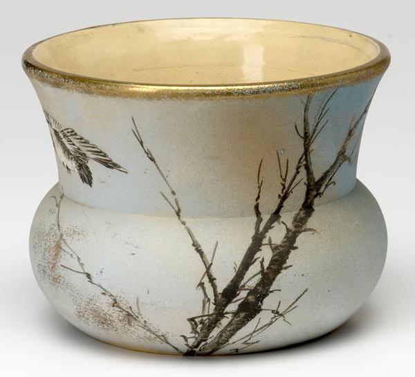 Appraisal: AVON Jardiniere decorated with branches and crane against a pale