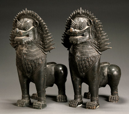 Appraisal: Pair of Thai Bronze Figures of Guardian Lions th Century