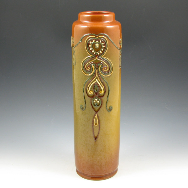 Appraisal: Owens standard glaze vase with Art Nouveau squeeze-bag decoration Marked