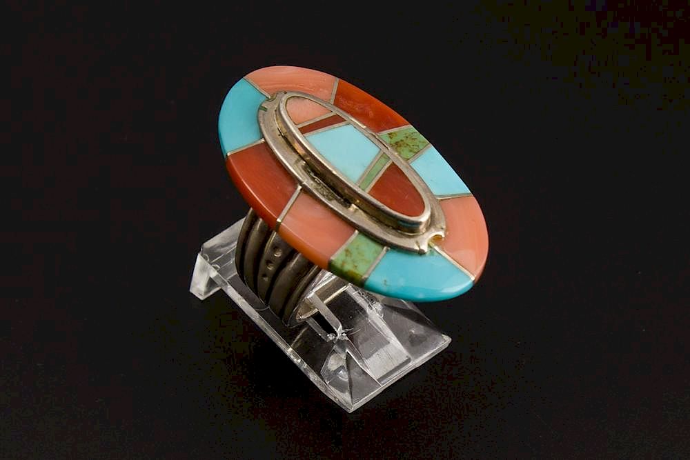 Appraisal: Contemporary Navajo Inlay Ring Beautiful Contemporary Sterling Silver Inlay Ring