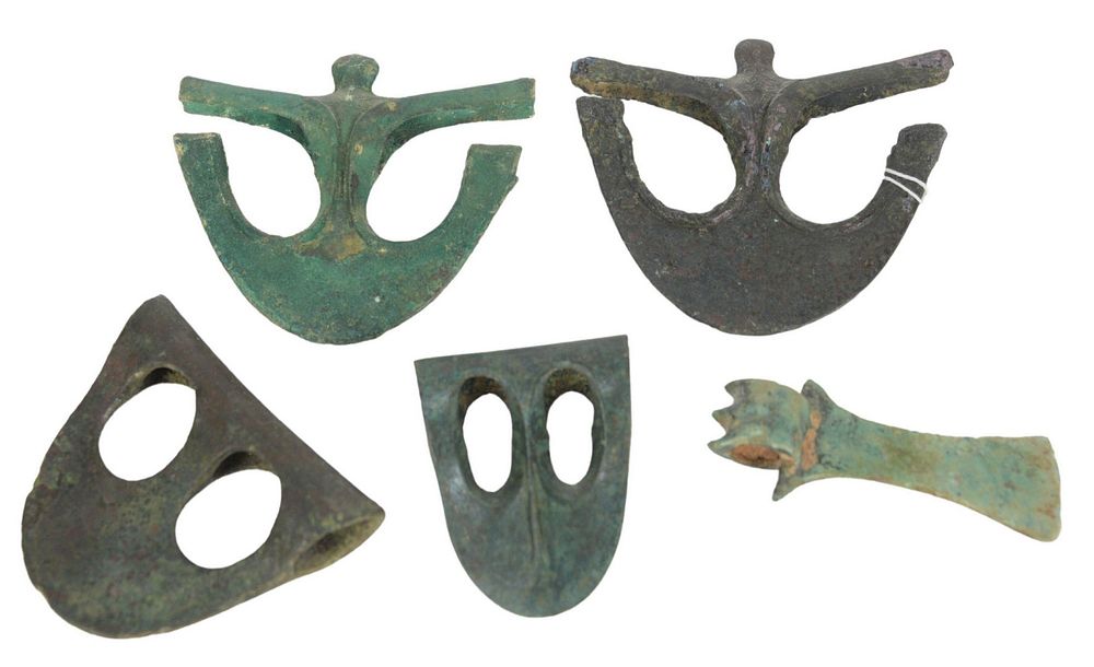 Appraisal: Group of Five Bronze ax heads in geometric and duckbill