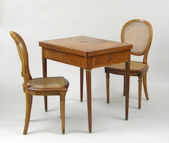 Appraisal: An Antique Game Table and Two Chairs French ca Early