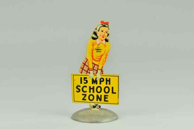 Appraisal: 'SAFETY SAL'' SCHOOL ZONE Sign in die-cast very popular die-cut