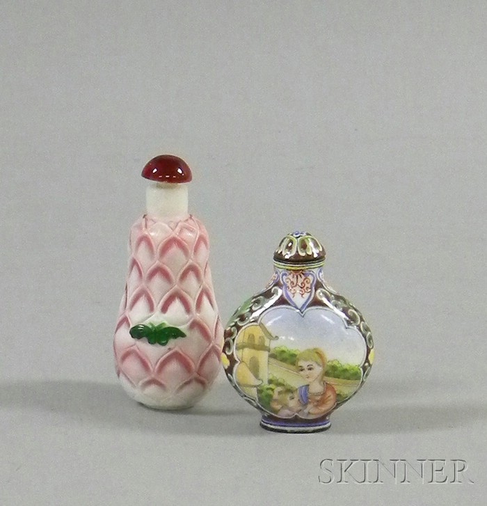 Appraisal: Two Asian Snuff Bottles one overlay pink over white the