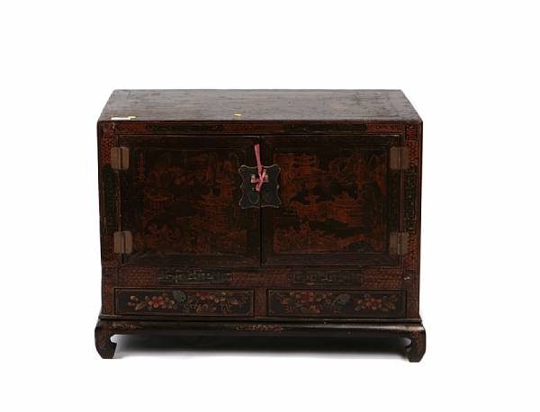 Appraisal: A Chinese lacquered side cabinet height in width in depth