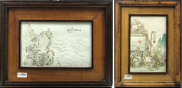 Appraisal: Two wood framed polychrome enameled porcelain plaques The first a