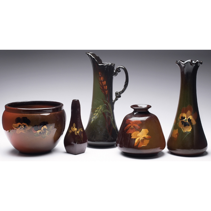 Appraisal: Loy-Nel vessels five all in brown glazes with nicely painted