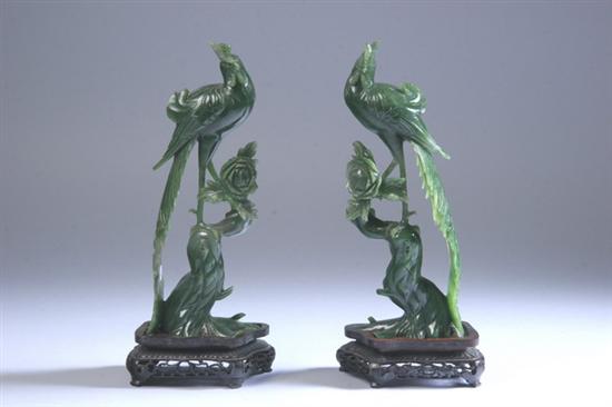 Appraisal: PAIR CHINESE SPINACH JADE FIGURE OF BIRDS th century -