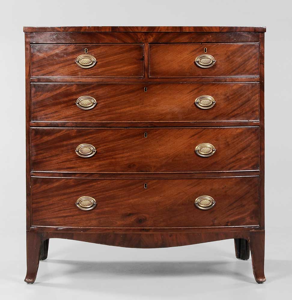 Appraisal: Hepplewhite Mahogany Bow-Front Chest British circa figured mahogany veneers with