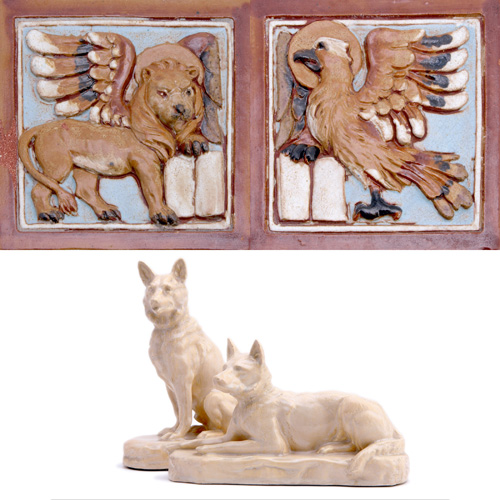 Appraisal: MUELLER MOSAIC Two Mueller Mosaic Evangelical tiles one with lion