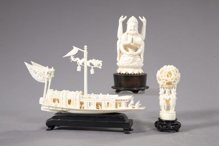 Appraisal: Group of Three Carved Ivory Figures consisting of a Chinese