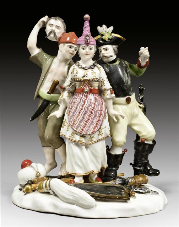 Appraisal: RARE LARGE TURKISH GROUP ZURICH MODEL CIRCA - Form Underglaze