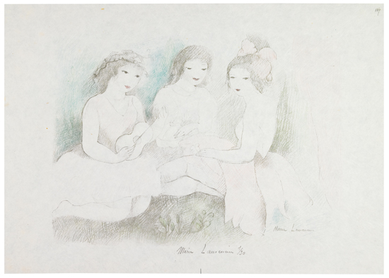 Appraisal: MARIE LAURENCIN Les Trois Soeurs Lithograph with hand coloring in