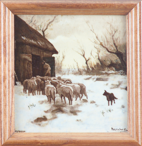 Appraisal: ROZENBURG Tile painted after Andries VerMeulen with a winter scene