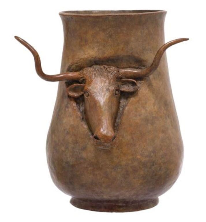 Appraisal: Patinated bronze sculpture Longhorn Vase signed in cast H Clay