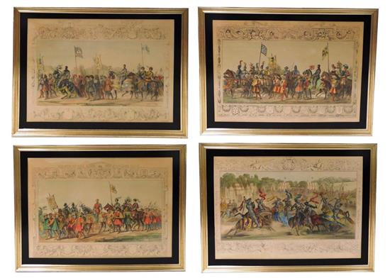 Appraisal: Four th th C color lithographs depicting chivalric scenes including