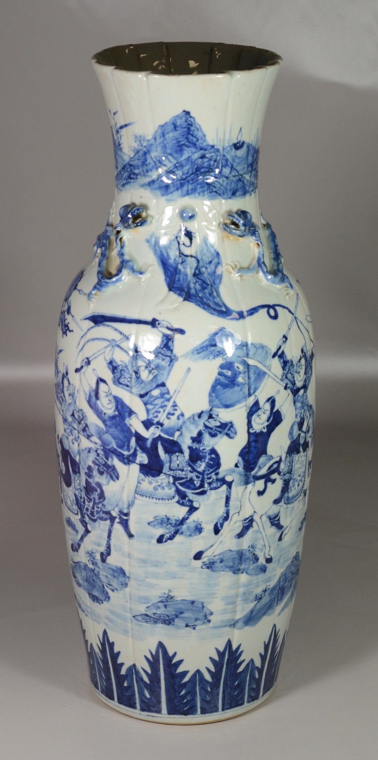 Appraisal: Large Chinese blue white vase with battle scenes dragons at