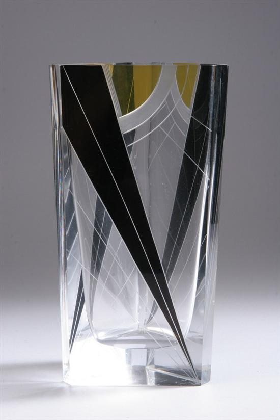 Appraisal: CZECH ART DECO ENAMELLED GLASS VASE Circa s Triangular body