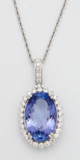 Appraisal: Platinum Pendant with an oval carat tanzanit Platinum Pendant with