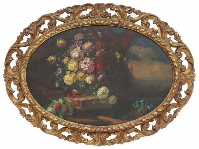 Appraisal: Framed oil on canvas painting Still Life with Flowers in