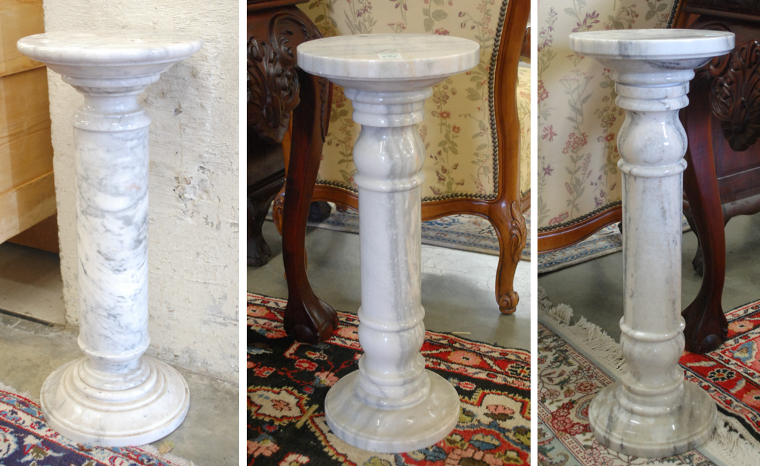 Appraisal: A GROUP OF THREE INDIVIDUAL CARRARA MARBLE PEDESTALS all having