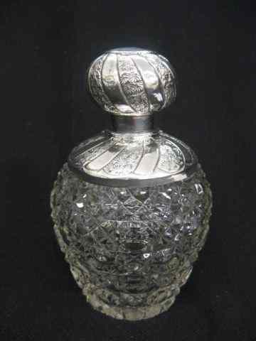 Appraisal: English Sterling Silver Cut Crystal PerfumeBottle button cane decor inner