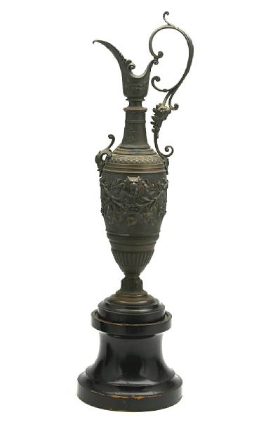 Appraisal: A Continental patinated bronze ewer th century height in