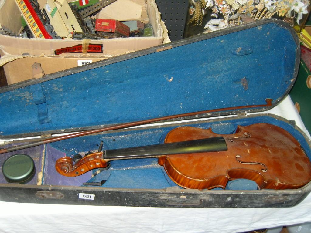 Appraisal: A cased violin with label to interior Hermann Meyer Bozen