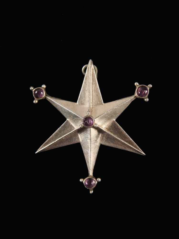 Appraisal: BROOCH - Ca - Sterling and amethyst star form brooch