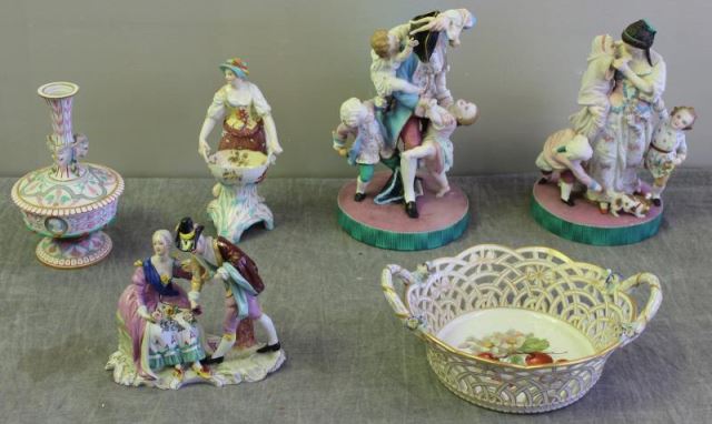 Appraisal: Antique Porcelain Lot Includes a pair of bisque figural groups