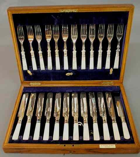 Appraisal: Mother-of-pearl handled and silver-plated flatware dessert service G Seifert Sons