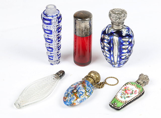 Appraisal: A VICTORIAN RUBY GLASS AND SILVER MOUNTED SCENT BOTTLE of