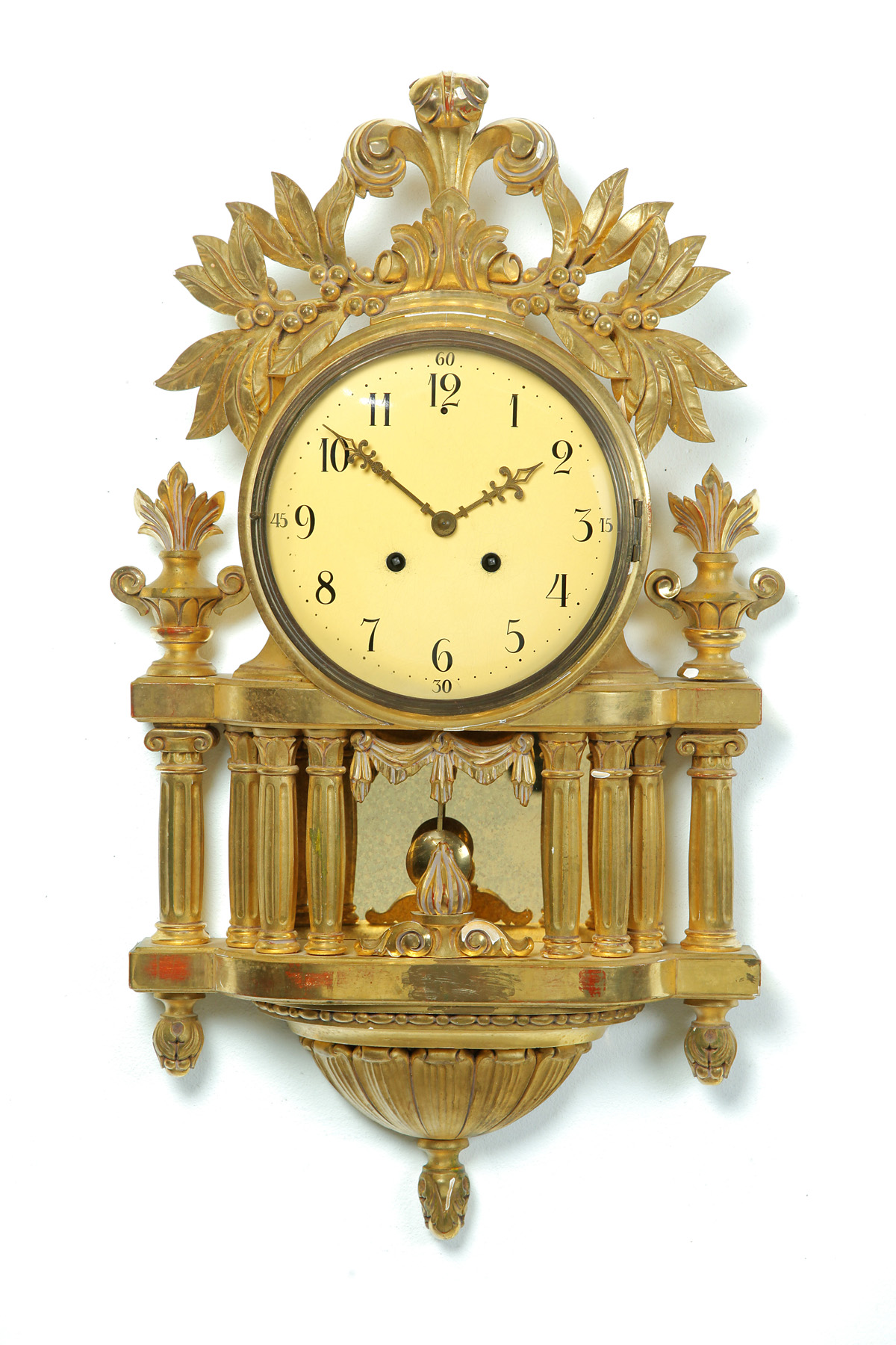 Appraisal: GILDED CARVED WALL CLOCK American mid th century Nicely detailed