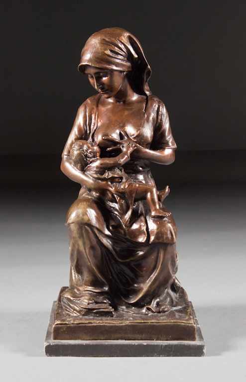 Appraisal: Continental School th century Peasant Woman Nursing Child bronze brown