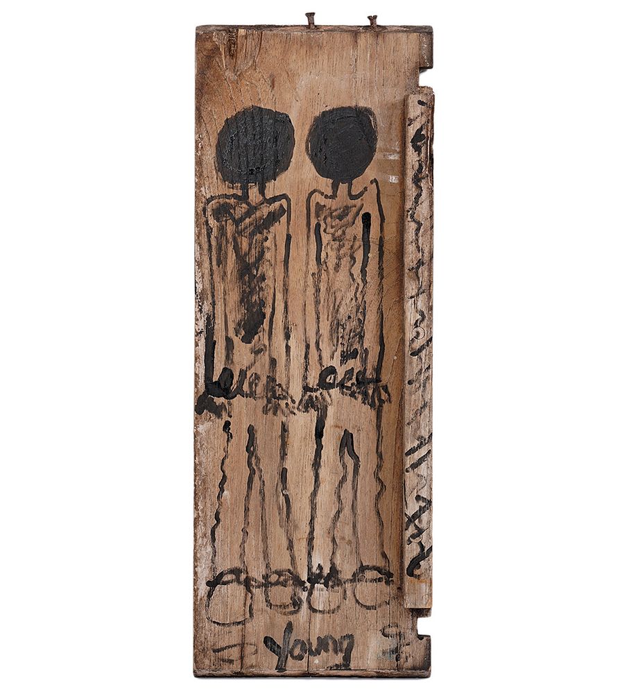 Appraisal: Purvis Young 'Portrait of Figures' Paint on Wood Purvis Young