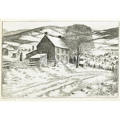 Appraisal: GEORGE A BRADSHAW American - Four etchings Above the Village