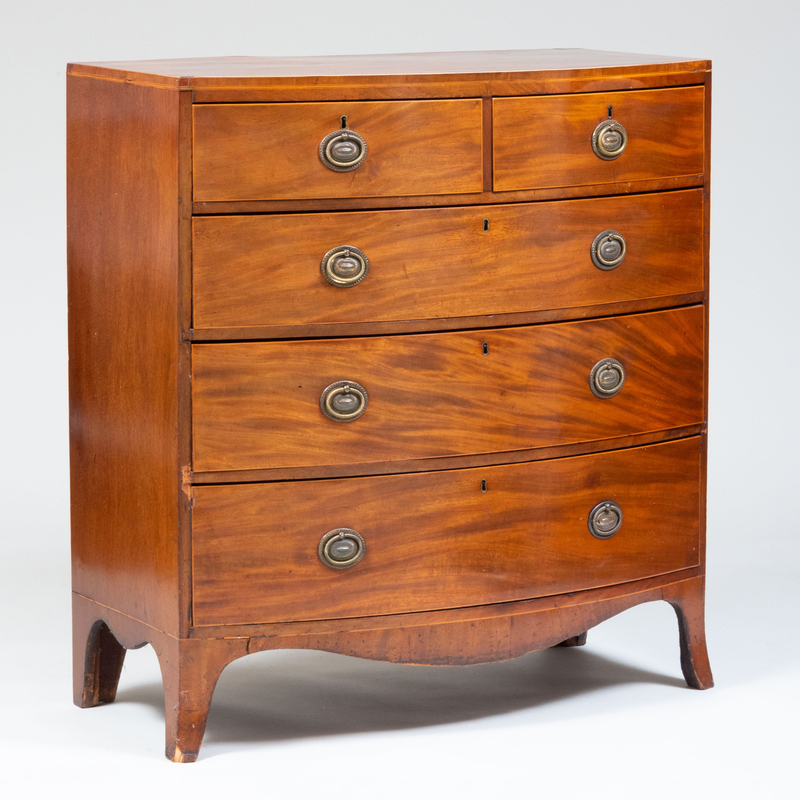 Appraisal: GEORGE III INLAID MAHOGANY CHEST OF DRAWERS STAMPED FLASHMAN CO