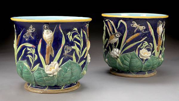 Appraisal: A pair of George Jones majolica jardini res third quarter