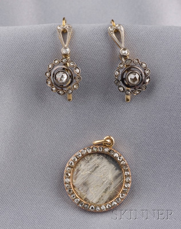 Appraisal: Two Diamond Jewelry Items a pair of rose-cut diamond earpendants