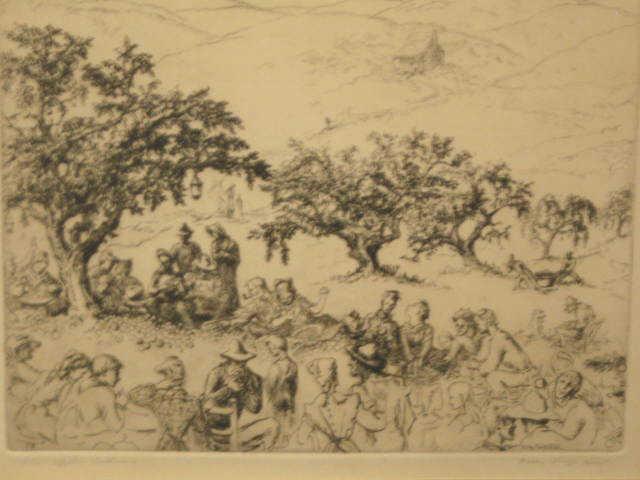 Appraisal: Polly Knipp Hill Etching Apple Cutting exhibited in at Society