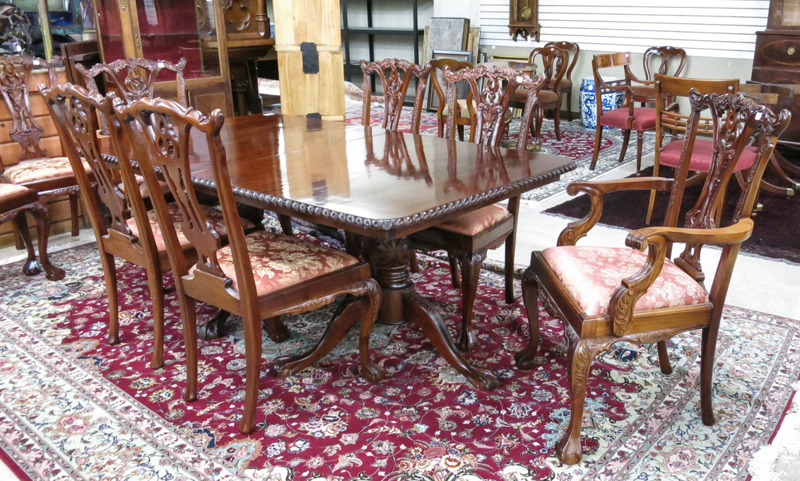 Appraisal: CHIPPENDALE STYLE MAHOGANY DINING TABLE AND CHAIR SET th century