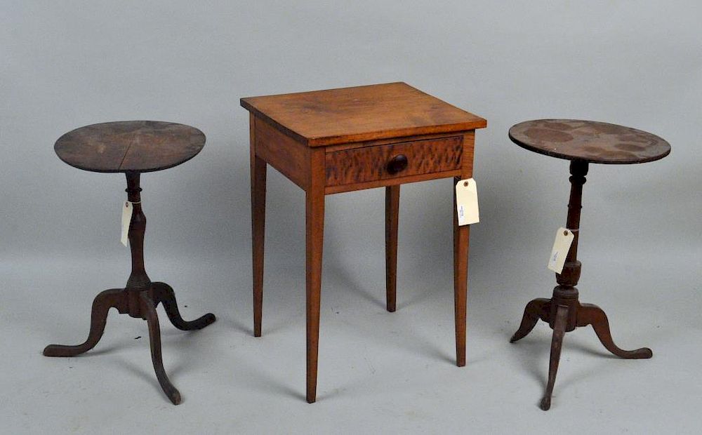 Appraisal: Three American Country Stands comprising a tiger maple candlestand an