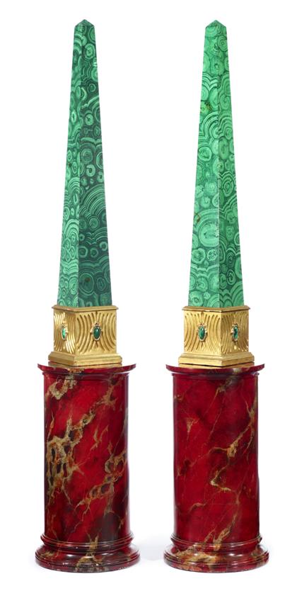 Appraisal: Pair of Italian faux 'rouge' marble painted columns The cylindrical