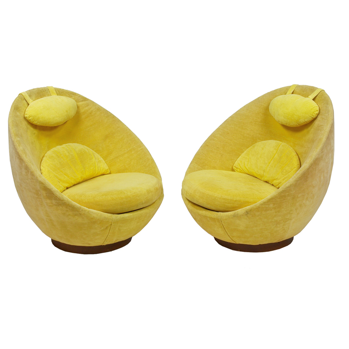 Appraisal: Selig lounge chairs pair by Selig Imperial s egg-shaped forms