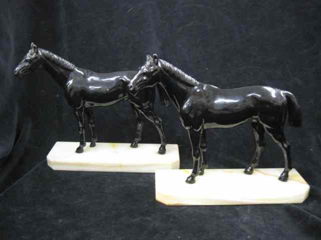 Appraisal: Pair of Figural Horse Bookends black on onyx bases deco