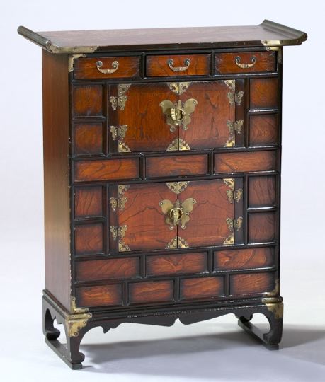 Appraisal: Handsome Asian Elmwood and Brass-Mounted Side Chest the top with