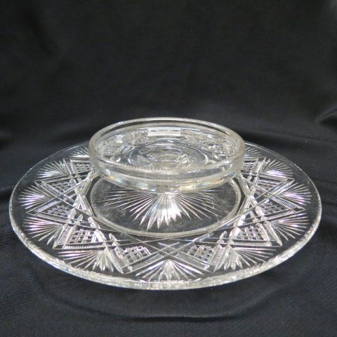 Appraisal: Cut Glass Snack Tray for cheese crackers or chips dip