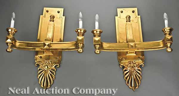 Appraisal: A Pair of Large Neoclassical-Style Gilt Bronze Two-Light Sconces stepped